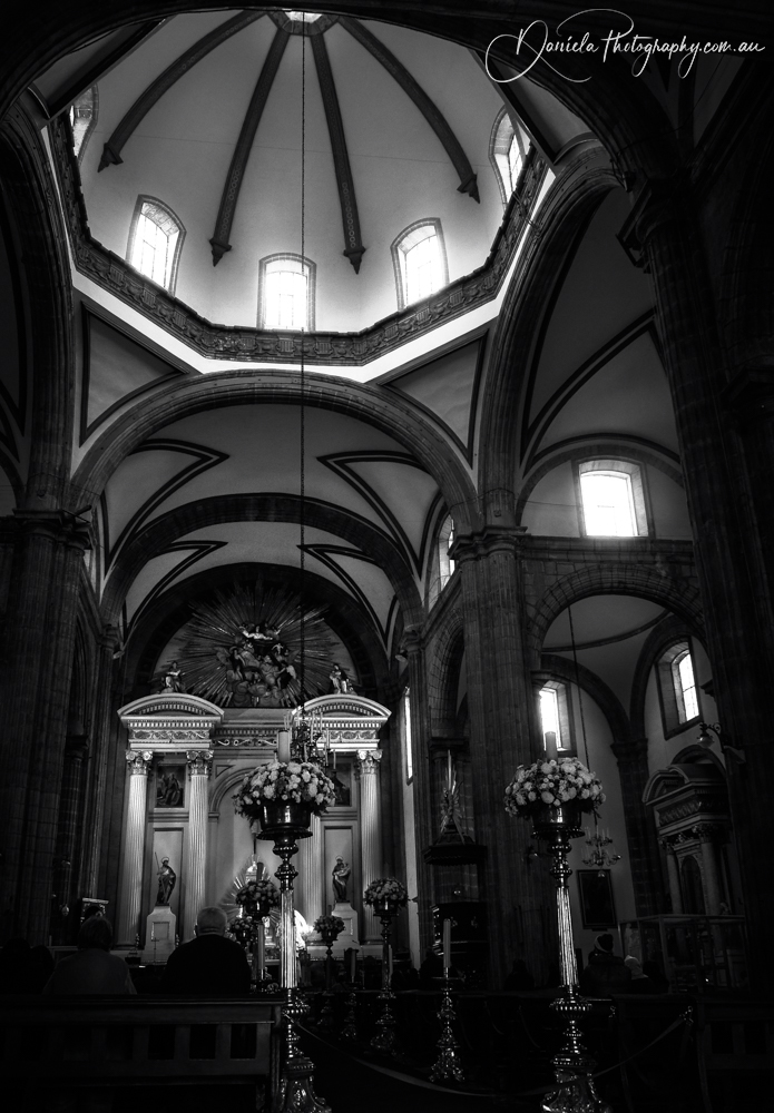 Mexico City Metropolitan Cathedral interior in BW